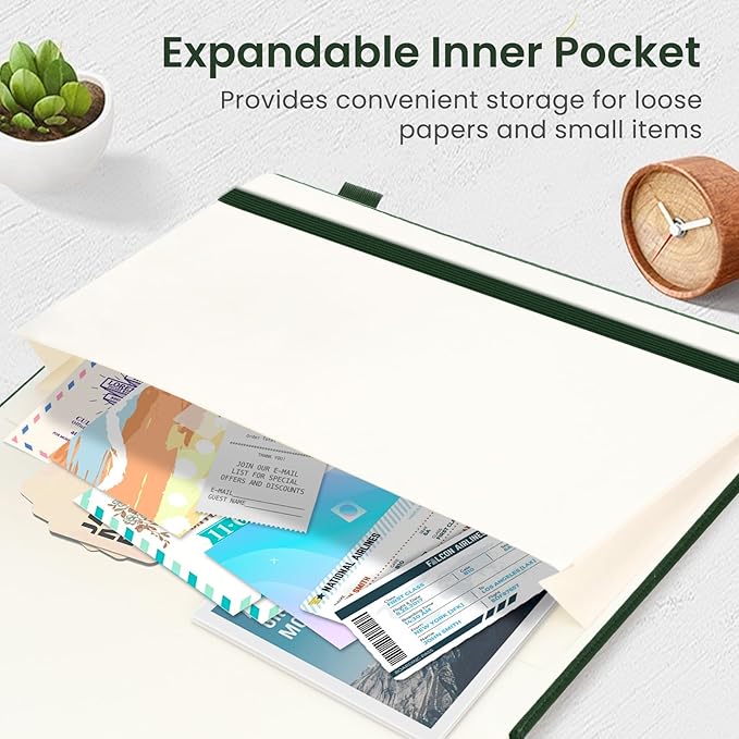 Bullet Dotted Journal Notebook for Women & Men, Hardcover Leather Journal for Writing, A5 Bullet Journaling Notebook for Work & Sketching, Perfect for Office School Home Supplies, 160 Pages, Dark Green