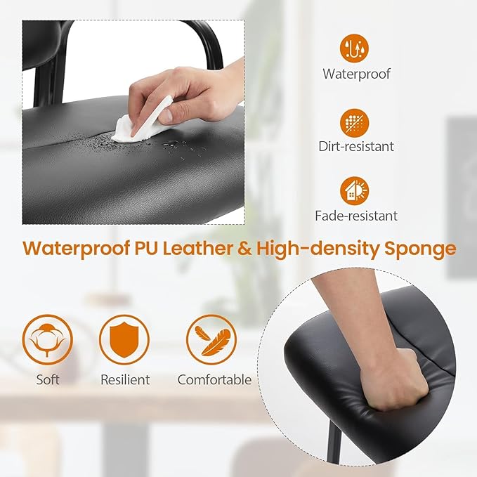 Sweetcrispy Office Reception Guest Chair No Wheels Set of 2, Leather Stationary Waiting Room Chairs with Padded Arms for Elderly Desk Conference Room Lobby Table Side Salon
