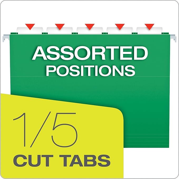 Pendaflex Recycled Hanging Folders, Letter Size, Bright Green, 1/5 Cut, 25/BX (81610)