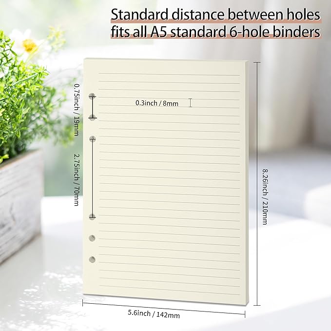 A5 Ruled Refills Inserts for A5 Size 6-Ring Binder, A5 Loose Leaf Planner Filler Paper, A5 Planner Inserts,80 Sheets/160 Pages,Lined(Line-A5)