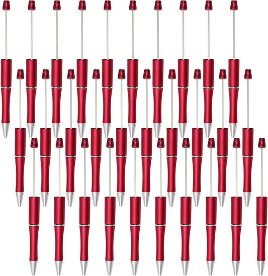 jiebor 30Pcs Red Beadable Pens Plastic Bead Pen Black Ink Ballpoint Pens Diy Pens Cute Cool Pens for Teacher Bridal Graduation Gift Office School Supplies