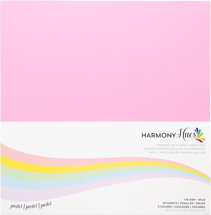 Cardstock 12 x 12 Paper Pack - 65lb Smooth Card Stock for Crafts, Cardmaking, Art Projects - 50 Square Scrapbook Sheets, 5 Assorted Colors - Double Sided with Solid Core, Pastel