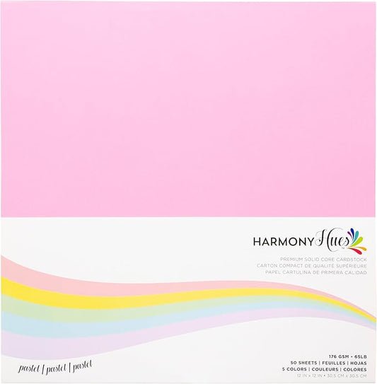 Cardstock 12 x 12 Paper Pack - 65lb Smooth Card Stock for Crafts, Cardmaking, Art Projects - 50 Square Scrapbook Sheets, 5 Assorted Colors - Double Sided with Solid Core, Pastel