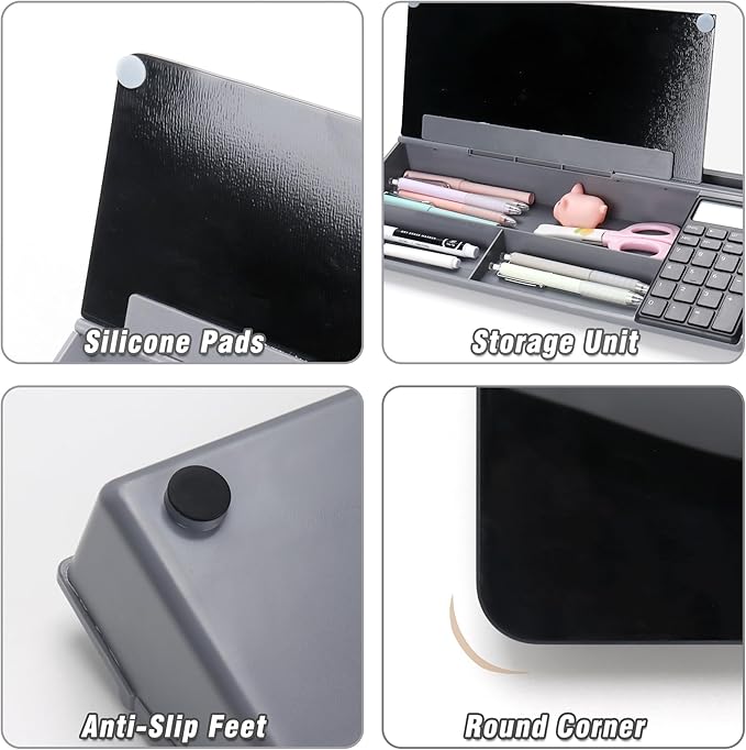 SELEAD Desktop Glass Whiteboard with Calculator, Organizer, Markers, Eraser, Holder - Black Dry Erase White Board Computer Pad Keyboard Stand for Home, School, Office Desk Cubicle Accessories