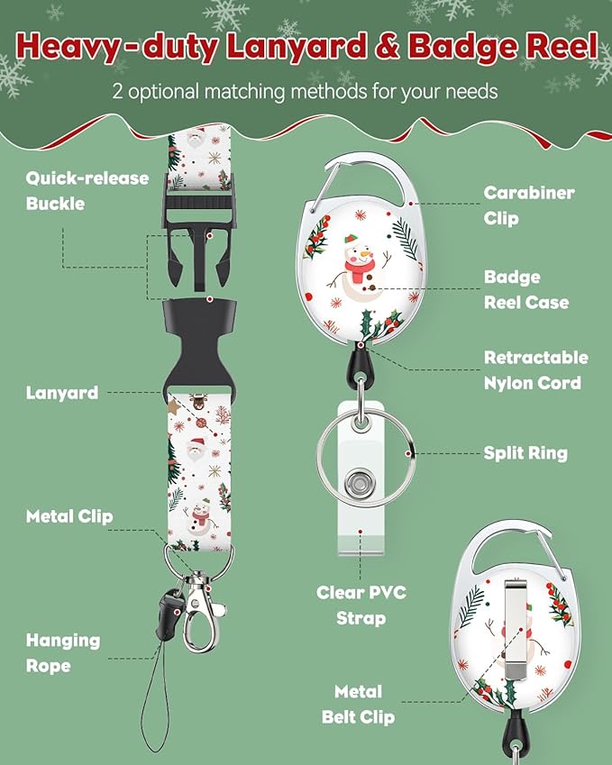 Uniclife Christmas Sliding Badge Holder Cartoon Snowman Hard ID Card Holder with Retractable Badge Reel Carabiner & Detachable Lanyard Strap Vertical Card Protector for Women Nurse Teacher Student