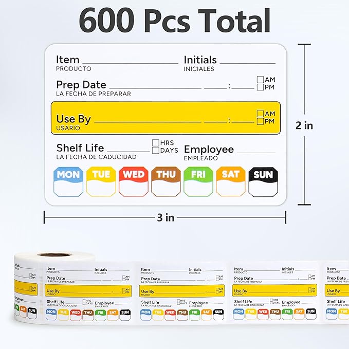 Restaurant Quality Shelf Life Food Rotation Labels, 2” x 3” Self-Adhesive Removable Freezer Food Labels Stickers, Perfect for Reusable Containers, Food Date Sticker (Large, Count, 2)