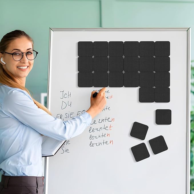 MaxGear Dry Erase Erasers, 24 Pack Magnetic Whiteboard Erasers for Classroom, Mini Whiteboard Cleaning Pads Bulk, Chalkboard Wiper Teacher Supplies for School, Office, Home (Black, 2 x 2 x 0.6 Inch