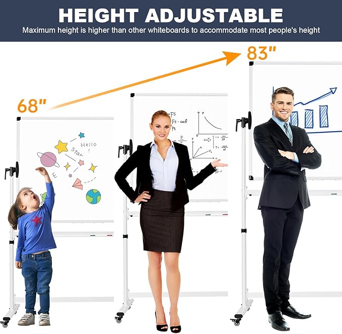 TANKEE Mobile Whiteboard 48 X 36 Inches Height Adjustable Large Standing White Board on Wheels, Rolling Double-Sided Magnetic Dry Erase Board for Office School Classroom Home