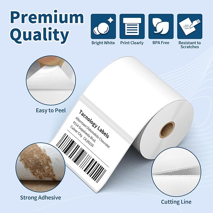 12 Rolls 4" x 3" Direct Thermal Labels - Shipping & Multipurpose Labels for Barcode Postage - Adhesive & Perforated, Compatible with Zebra Desktop Printers & Rollo Label Printer,500 Labels/Roll