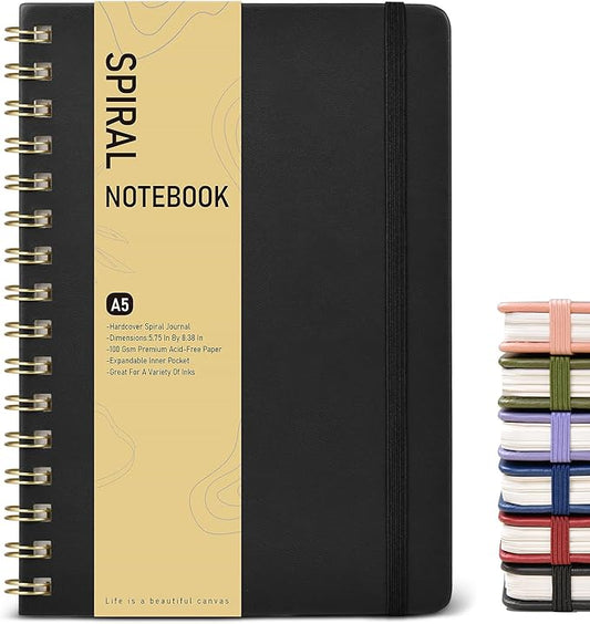 Graph Spiral Journal Notebook, A5 Hardcover Spiral Journals for Women Men, 100 GSM Graph Paper Notebooks, 150 Pages Spiral Bound Grid Notebook for Writing Note Taking Work 5.75" x 8.38" Black