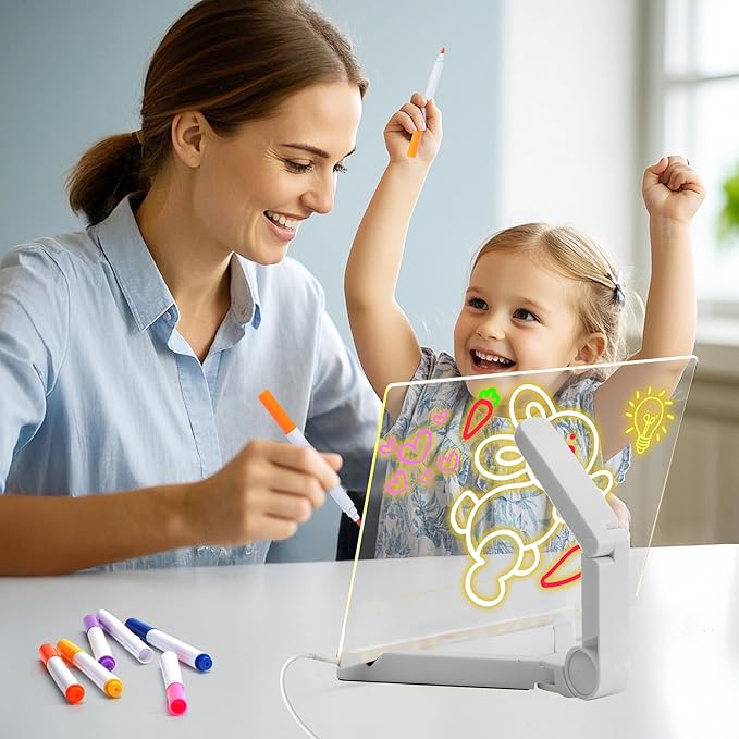 LED Note Board with Colors,LED Drawing Pad with 7 Color Pen,Light Up Acrylic Message Board with Adjustable Stand,Acrylic Dry Erase Board with Light for Office School Home,Gift for Kids(6"x6")