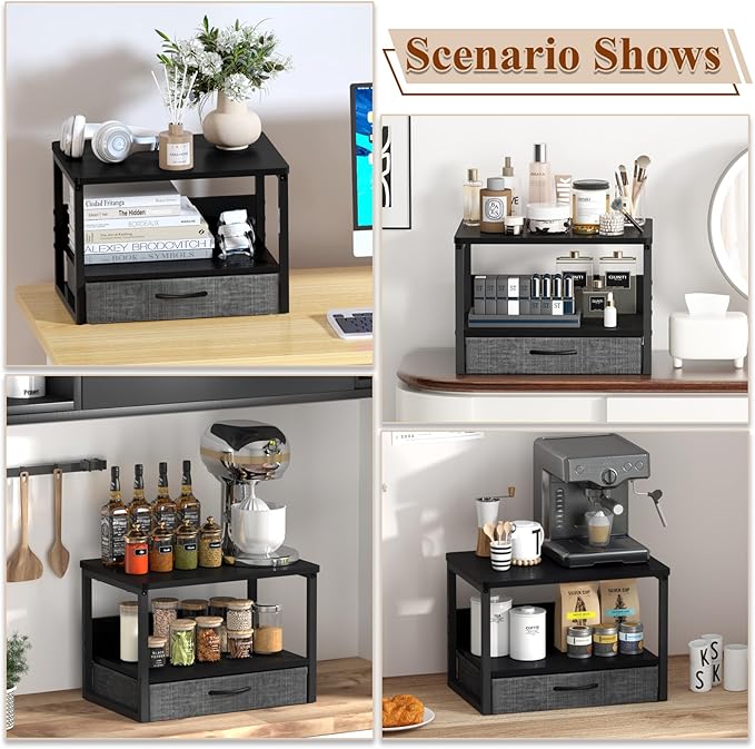 MARTY Printer Stand with Storage Drawer for Desk, 2-Tier Desktop Printer Stand Shelf Organzier for Home Office Printer Riser Under Desk Small Printer Table for Fax Machine Copier Scanner (Black)