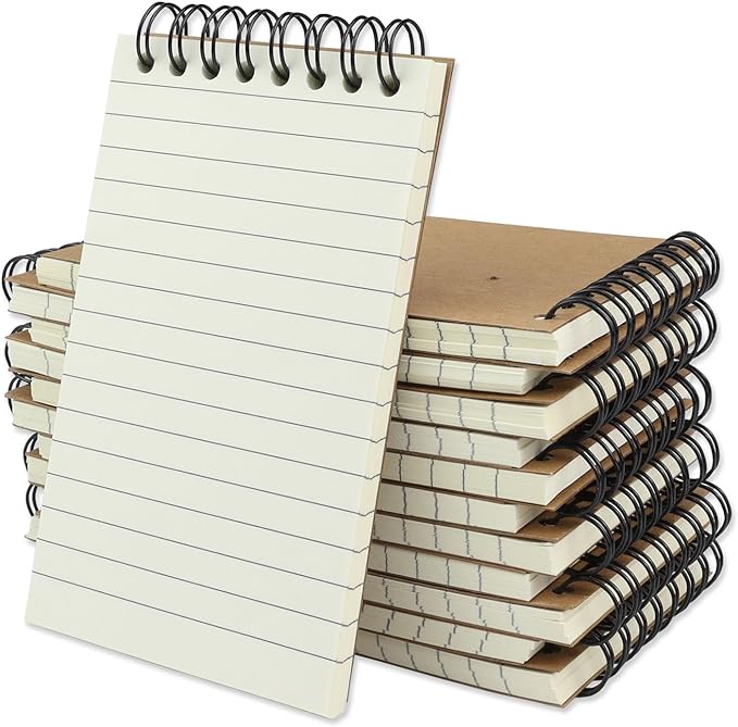 12 Pack Pocket Notebooks, 3x5 Small Notepads, Mini Spiral Notebooks, 60 Sheets/120 Pages,Lined College Ruled Paper, Memo Pads for Home, Office, School or Travel (Kraft)