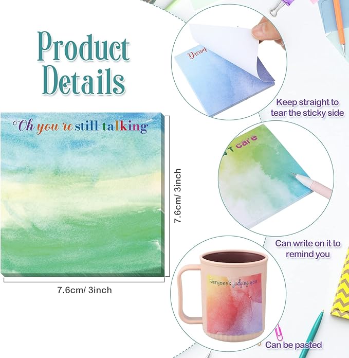 12 Pieces Snarky Office Sticky Notes Funny Note Pads Work Sucks Complaining Quotes Vibrant Negative Passive Office Notepads Adhesive Memo Pad for Colleague Supplies, 3 x 3 Inch(Lovely Style)