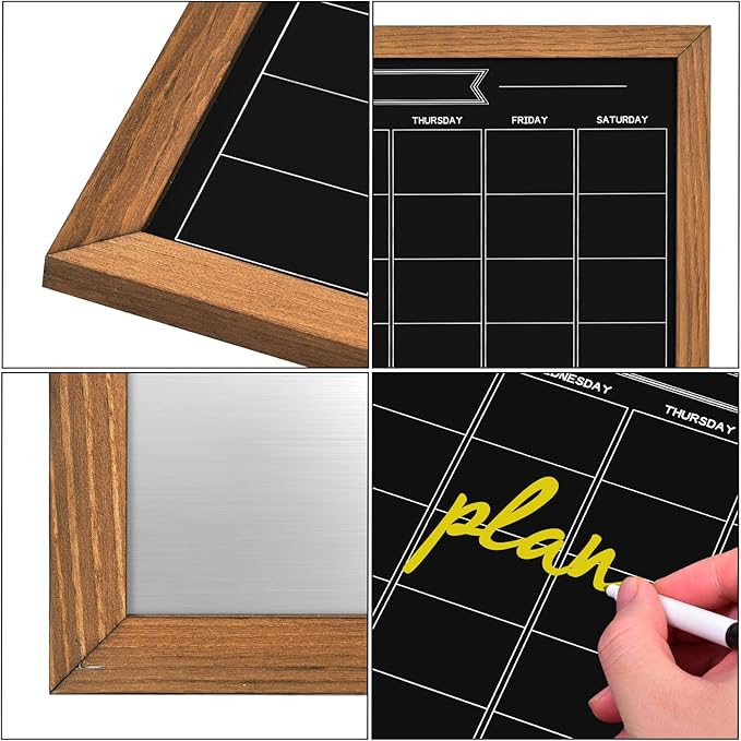 Calendar Chalkboard, 13" * 17", Magnetic Surface Rustic Brown Solid Pine Wood Frame Chalk Board for Planning/School Timetable/Memo, Hanging Board for Office, School and Home(YLHB-QZ-3343)