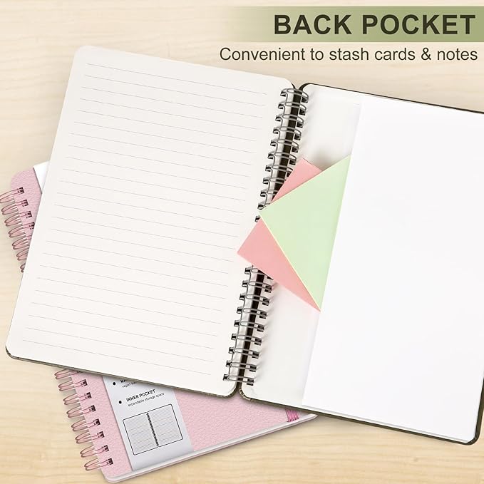 Lined Spiral Journal Notebook, A5 Hardcover Leather Notebook for Work, 5.7''×8.2'', 100GSM Thick Paper Spiral Bound Journaling Notebooks for Women & Men Office School Note Taking Business, Green