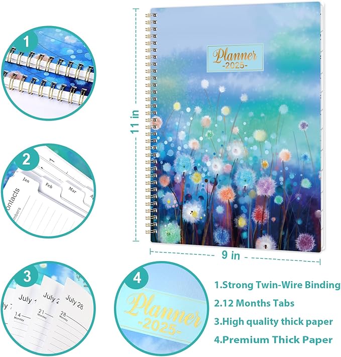 2025 Planner - Planner 2025, Jan 2025 - Dec 2025, 2025 Planner Weekly and Monthly, 8.5" x 11" 2025 Calendar Monthly Planner with Tabs & Pocket, Flexible Cover - Blue Floral