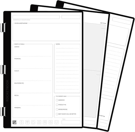 Rocketbook Pro Planner Page Pack | Scannable Rocketbook Pro Pages for To Do Lists and Agendas - Write, Scan, Erase, Reuse | 20 Sheets | Executive Size: 6 in x 8.8 in, White