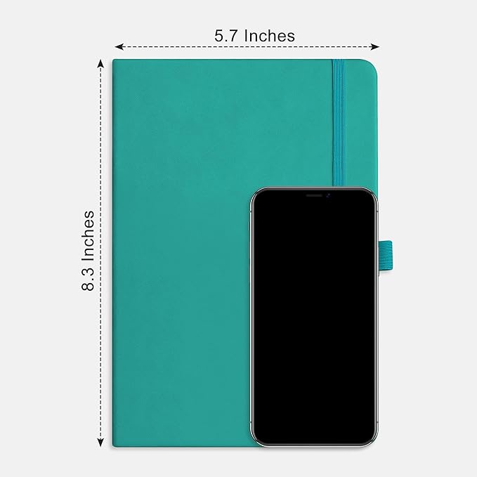 RETTACY Journaling Notebooks, A5 Lined Notebook Journal with 320 Numbered Pages, 5.7'' × 8.3'', Medium Size, Journal Notebook for Writing, Work, Leather Hardcover, 100 GSM Thick Paper (Cyan)