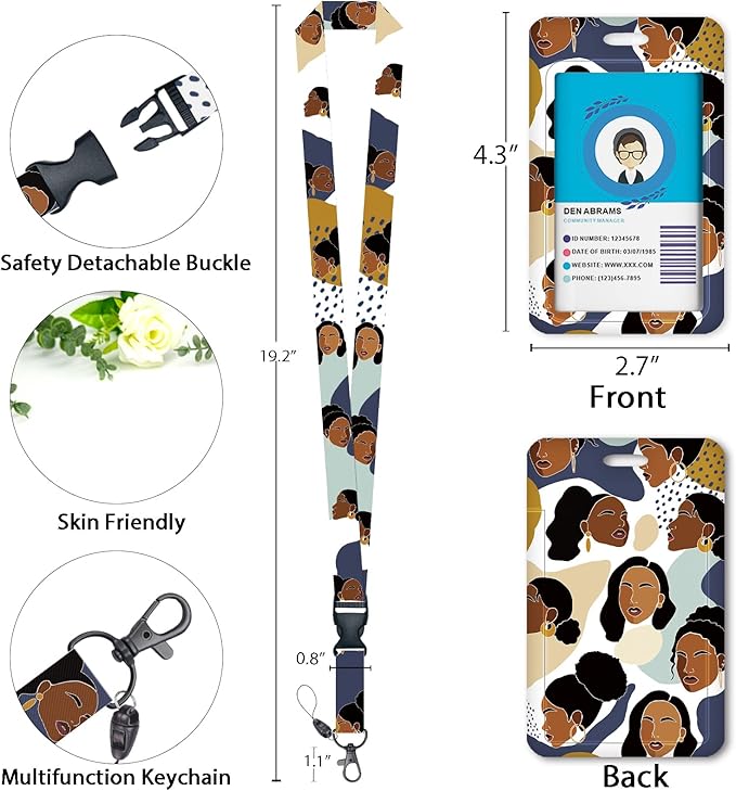 ID Badge Holder with Breakaway Lanyard, Retractable Badge Reel Heavy Duty, Vintage Art Face Lanyards for ID Badges Ajustable, Teacher Nurse Work Office Gifts