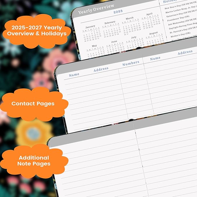 2025-2027 Pocket Planner/Calendar - Monthly Pocket Planner/Calendar with Pen Hold, Jan. 2025 - Dec. 2027, Inner Pocket and 63 Notes Pages, 6.6" x 3.7"