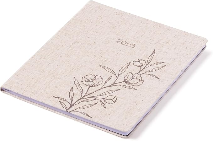 Eccolo 2025 Large Agenda Planner, 12 Month, Yearly, Monthly & Weekly Views (Linen Flexi-Cover - 8 x 10")