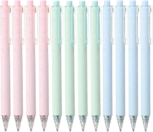 12 Pack Cute Pink Pens Black Ink for Note Taking Writing Retractable Gel Pen Pretty Quick Drying Ink 0.5mm Ballpoint Fine point Pretty Premium Office Students School Art Supplies (Mixed)