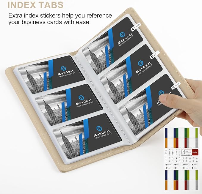 MaxGear Business Card Organizer, 240 Cards Book Portable Business Card Holder for Men & Women, Professional PU Credit Cards Binder File Storage, Off-white
