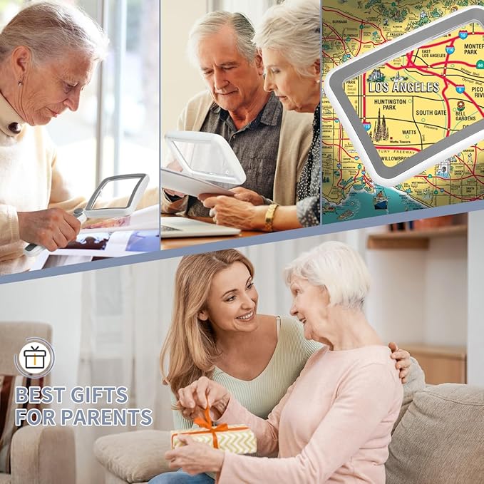 Magnifying Glass with Light, Rechargeable 5X Large Page Magnifier for Reading, Folding Handheld Dimmable, LED Lighted Rectangle Magnifier for Reading Book Small Print for Seniors Low Vision