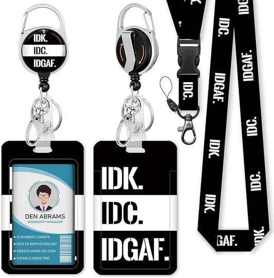 Lanyards for Id Badges, Funny Badge Holder with Retractable Badge Reel Belt Clip, IDK Work Card Name Tag Keychain Lanyard Vertical ID Card Protector for Women Nurse Doctor Teacher Student