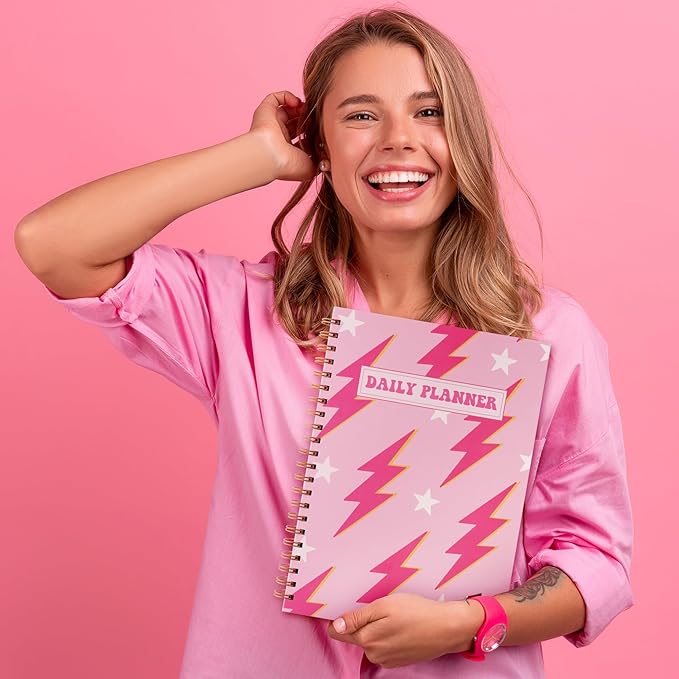 CNhoqc A4 Lightning Planner Notebook - Pink Preppy Lightning A4 Planner Notebook Teen Girl Y2K To Do List Daily Task Checklist Time Management Notepad Daily Agenda Christmas Winter Xmas New Year Gifts