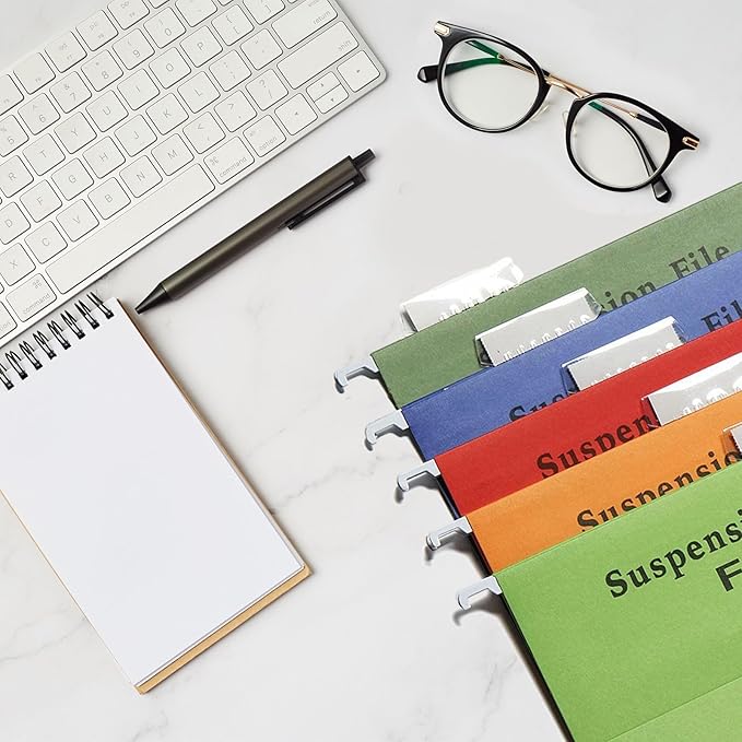 50 Set Hanging File Folder Tabs, Clear Plastic Hanging File Folder Labels Tabs with Paper Inserts Transparent File Folder Labels Tabs for Quick Identification