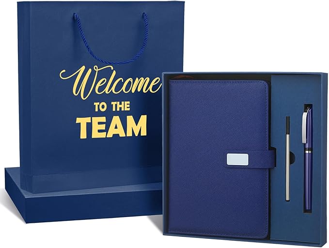 SaieGlossy New Employee Welcome to The Team Gift Sets Notebook and Pen Welcome to The Team Box Employee Appreciation Gift Sets for New Office Worker(Blue)