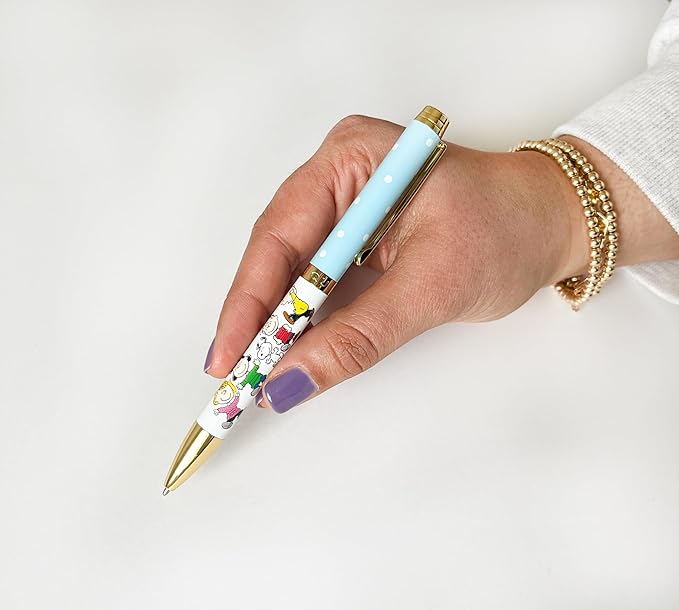 Graphique Peanuts Fashion Pen | 5.5” Ballpoint Pen | Refillable Black Ink | Retractable Twist Top | Matching Decorative Box | Comfort Grip for Writing | Office Supplies Accessories