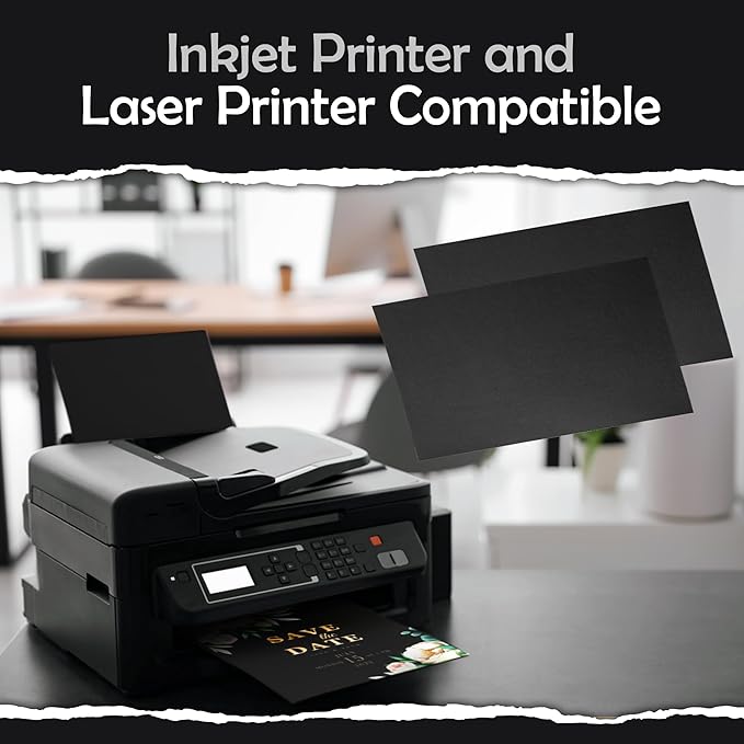 SANZIX 120 Pack Blank Business Cards 2" x 3.5" 220 GSM-80 Lbs Customizable Black Cardstock Business Card Paper for Printer | Black Blank Thankyou & Message Cards.