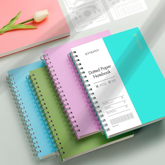 EMSHOI B5 Spiral Notebook Bullet Dotted Journal, Large 7.48" X 10.15", 300 Pages/150 Sheets, 100gsm Dot Grid Paper, Waterproof Hardcover, for Office School Women Men Work Writing Notes-Green