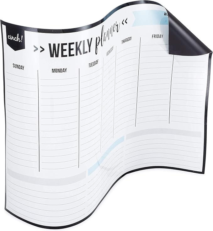 Cinch! 17x12-Inch Magnetic Weekly Planner for Fridge - Weekly Calendar and Meal Planner - Stain Resistant Dry Erase Whiteboard with 4 Fine Tip Markers and Eraser for Easy Scheduling