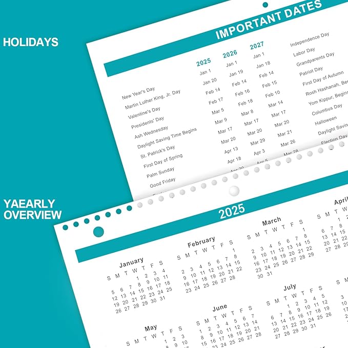 2025 Wall Calendar - 2 Pack Monthly Wall and Desk Calendars, 12 Months Calendar from Jan 2025 - Dec 2025, 11"x 8.5", Wall Calendar 2025