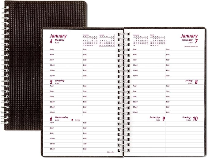 Brownline 2024 DuraFlex Weekly Planner, Appointment Book, 12 Months, January to December, Twin-Wire Binding, 8" x 5", Black (CB75V.BLK-24)