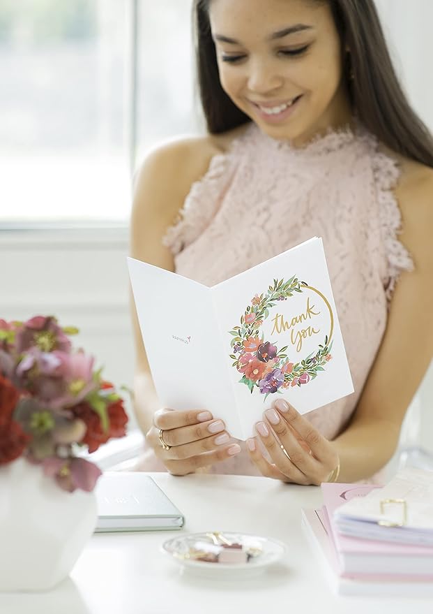 Papyrus Blank Thank You Card (Painterly Wreath)