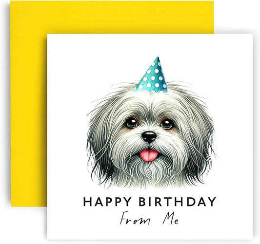 Huxters Birthday Card from the Dog – Lhasa Apso - Happy Birthday to Dog Mum and Dog Dad – Birthday Card from the Dog to Friends Family First Birthday (Lhasa Apso)