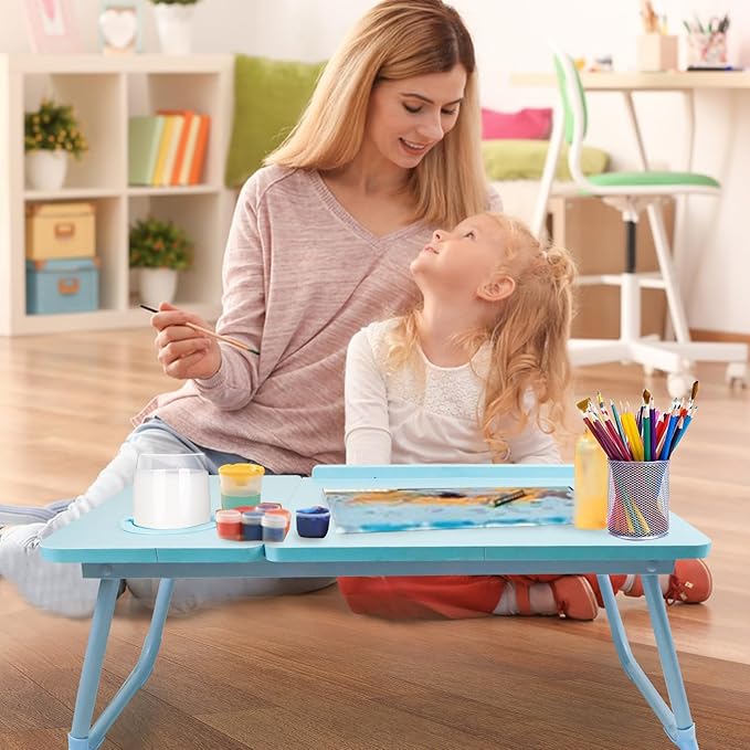 Laptop Desk for Bed Couch, Portable Lap Desk for Laptop, Foldable Bed Table Tray, Kids Lap Desks with Cup Holder, Laptop Stand for Bed, Bed Desk for Laptop and Writing (Blue)