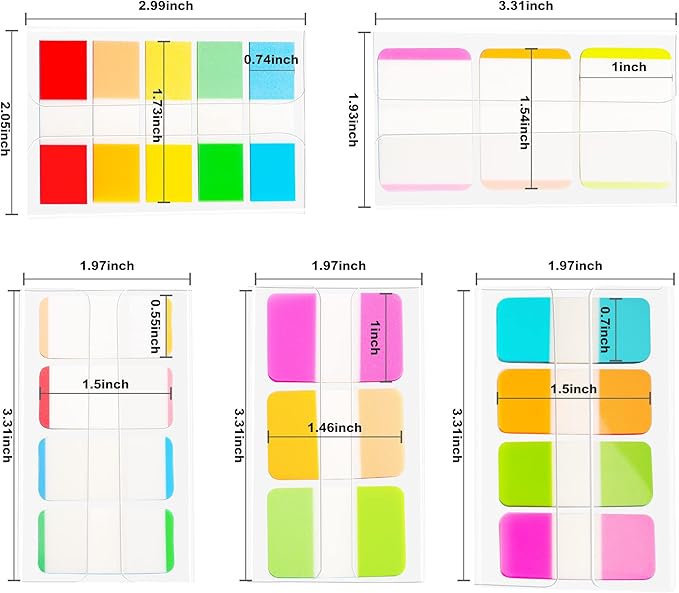 Golcellia Sticky Book Index Tabs, Page Tabs Markers 872 Pieces(5 Styles, 19 Colors) Annotation Tabs, Book Annotation Supplies Study Pack