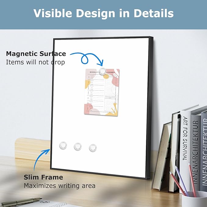 Small Whiteboard, 16'' x 12'' Magnetic White Board Dry Erase Board for Wall, Hanging Black Aluminum Frame Wipe Board for Home, Office, School
