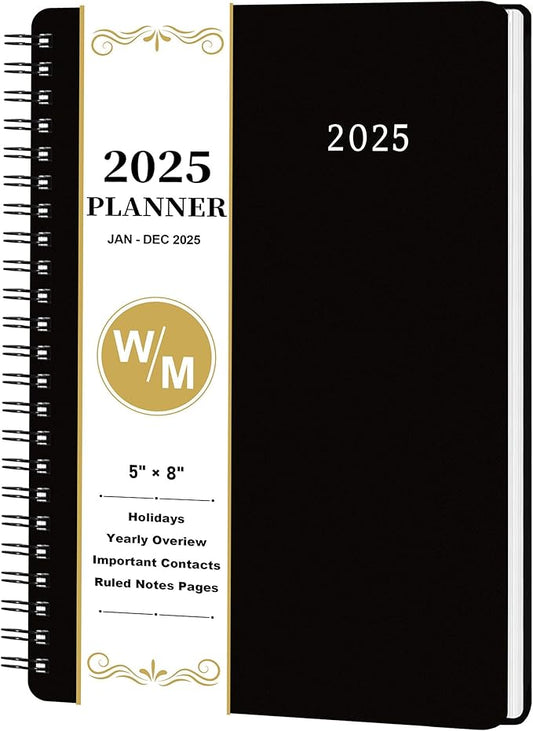 2025 Planner - 2025 Planner Weekly and Monthly, Jan 2025 - Dec 2025, 5" x 8", Twin-Wire Binding, Holidays, Back Pocket, Thick Paper, Classic Black