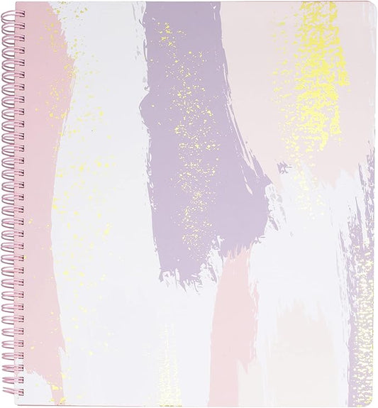 Steel Mill & Co Cute Large Spiral Notebook College Ruled, 11" x 9.5" with Durable Hardcover and 160 Lined Pages, Pastel Brush Strokes