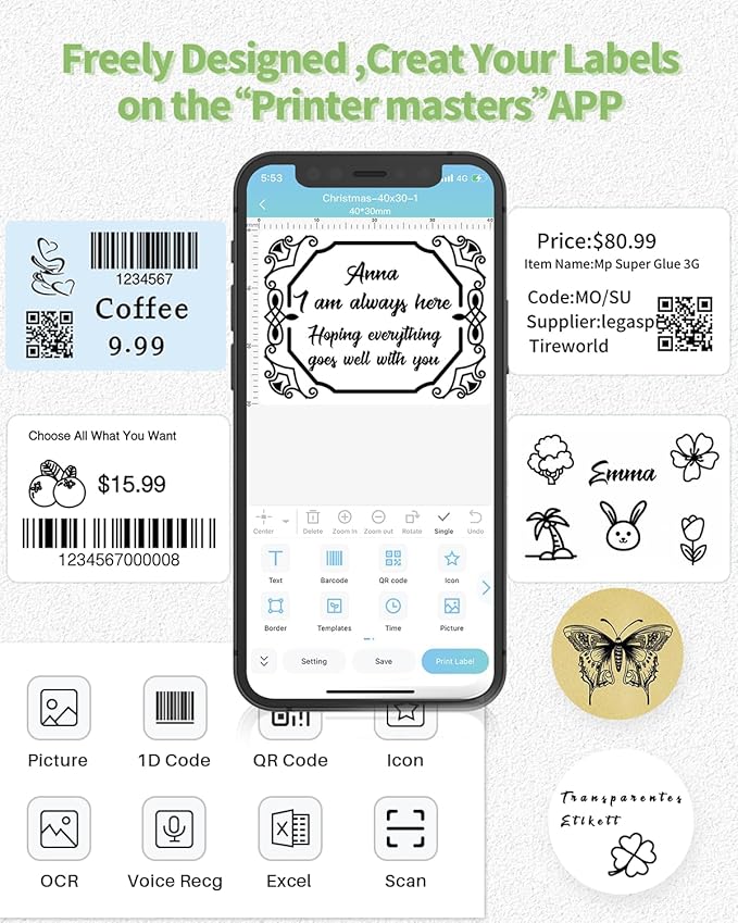 3 Roll Thermal Labels for Phomemo M110/M221/M220/M120/M200/M110S Label pirnters,1.18" x 0.79" (30x20mm),Tape Self-Adhesive Thermal Paper for Barcode,QR Code,320 Labels/Roll Black on White