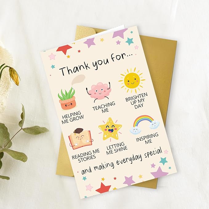 OJsensai Cute Teacher Thank You Card, Best Appreciation Gifts for Daycare Preschool Teacher, Thank You for Helping Me Grow