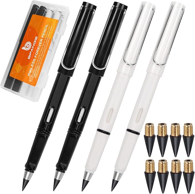 Infinity Forever Pencil - 0.7mm Infinite Everlasting Metal Inkless Pencils Set with Eraser , No Need Sharpened, Replace Mechanical Pen for Sketch , Drawing and Writing(With 8Pcs Nibs and Pen Case)
