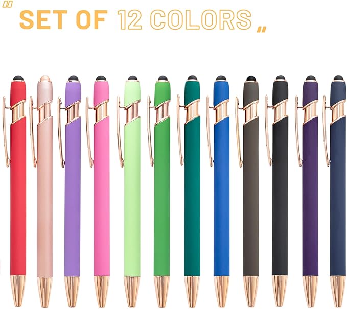 Up to 480 Pcs Personalized Pens in Bulk, Custom Metallic Printed Name Pens with Black Ink, Customized Pens Bulk with Stylus-Great Gift Ideas(Gold 12 Colors)